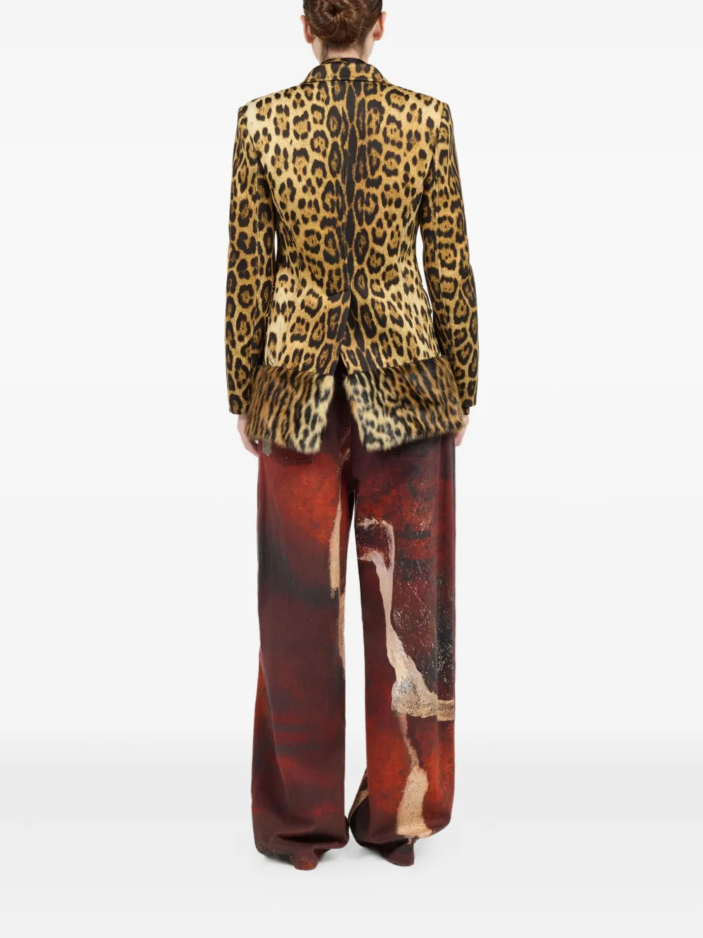 Roberto Cavalli Blazer met enkele rij knopen en jaguarprint Bruin