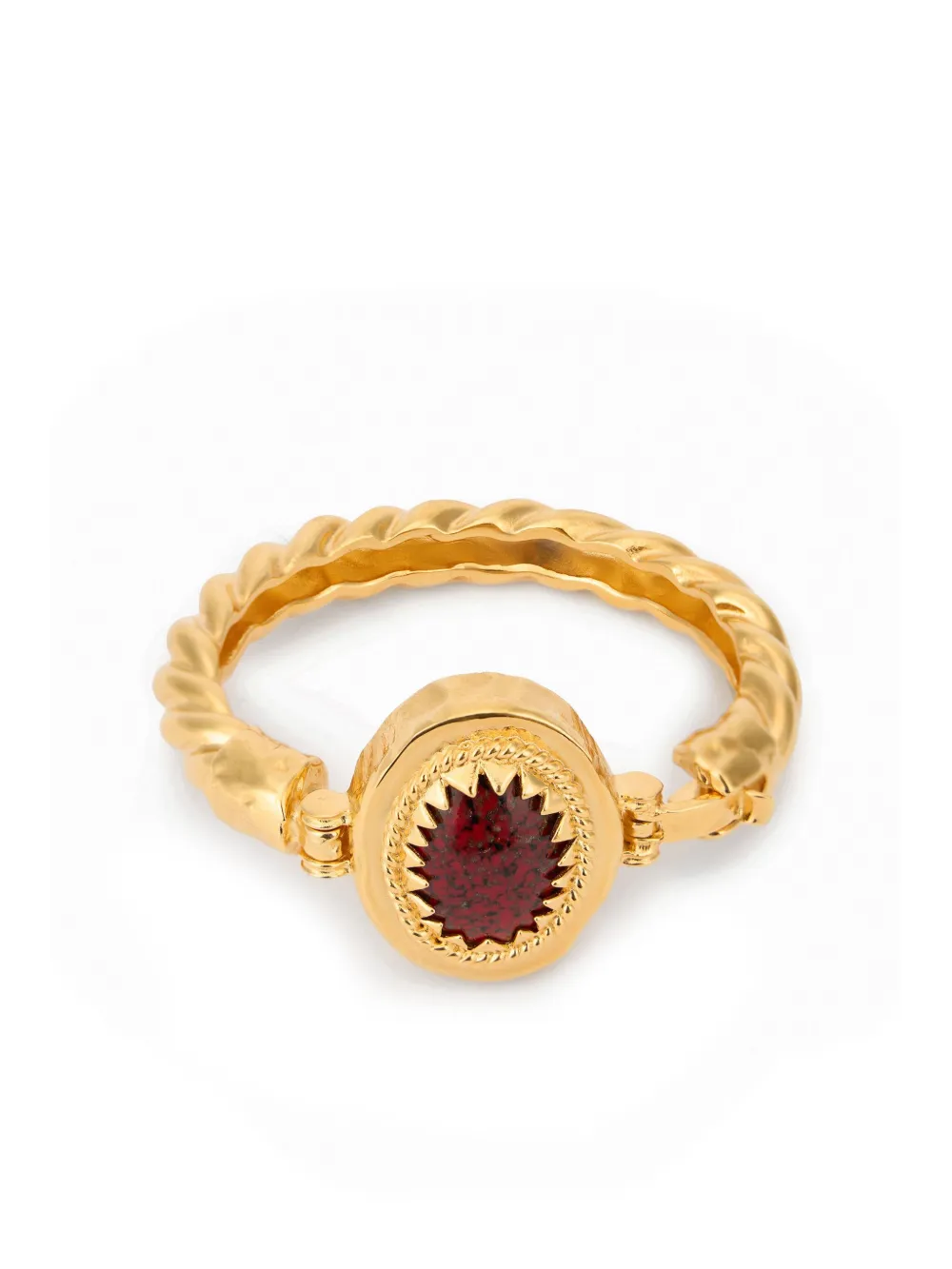Roberto Cavalli Twisted Ruby-stone Bangle In Gold