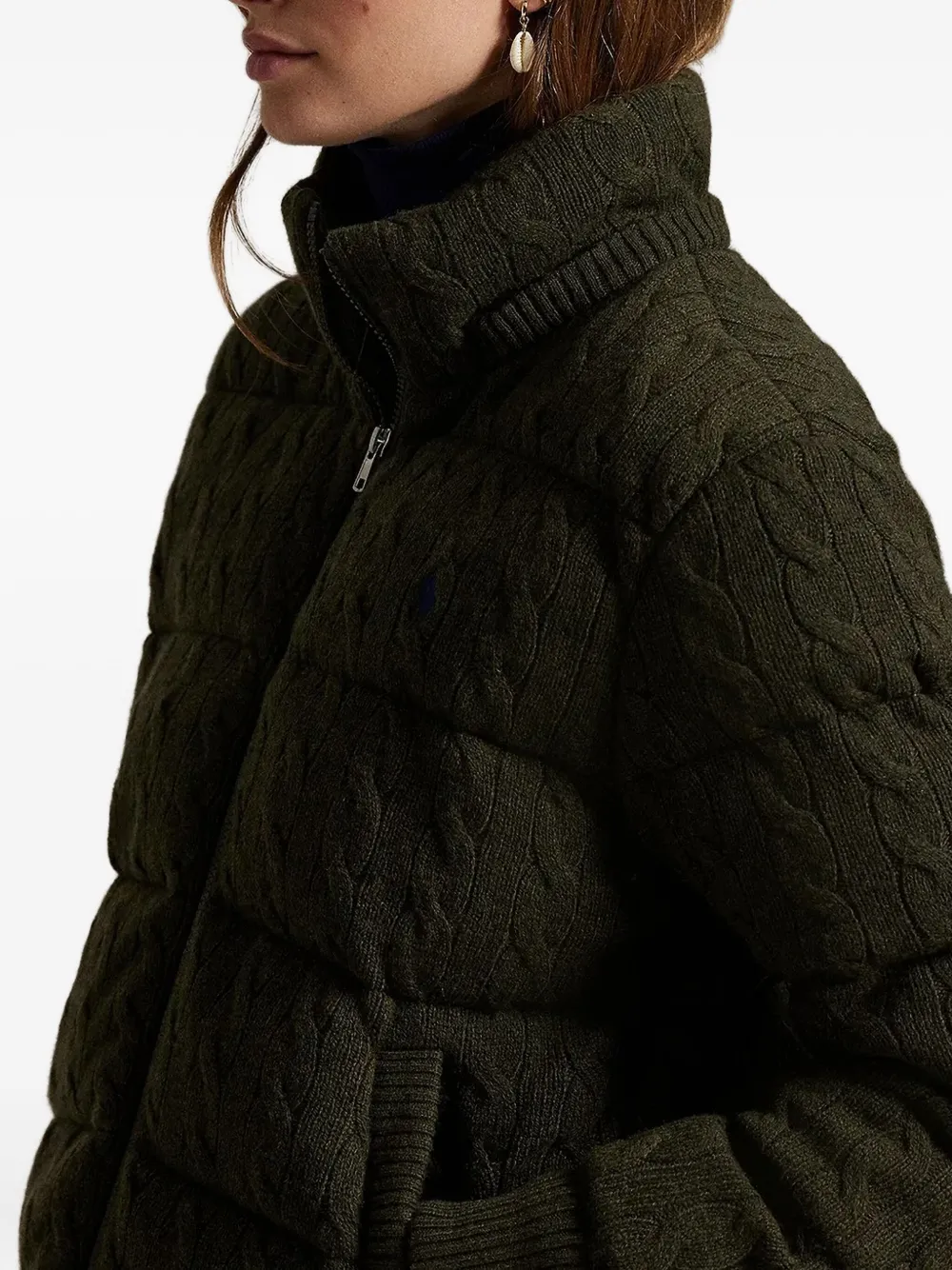 Polo Ralph Lauren Cable-knit Hooded Jacket In Green