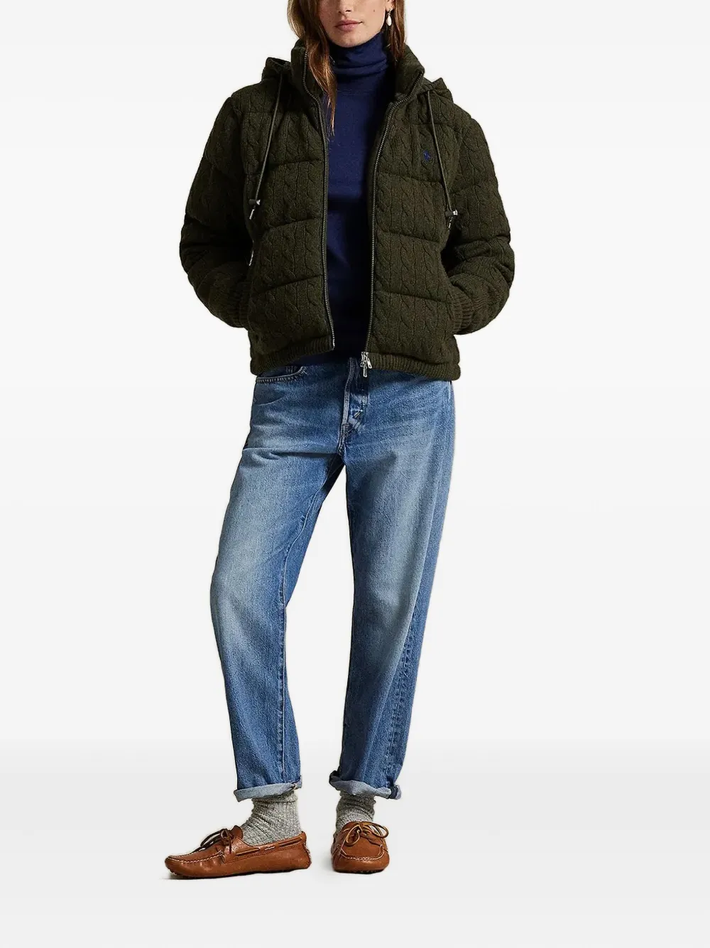 Polo Ralph Lauren Cable-knit Hooded Jacket In Green