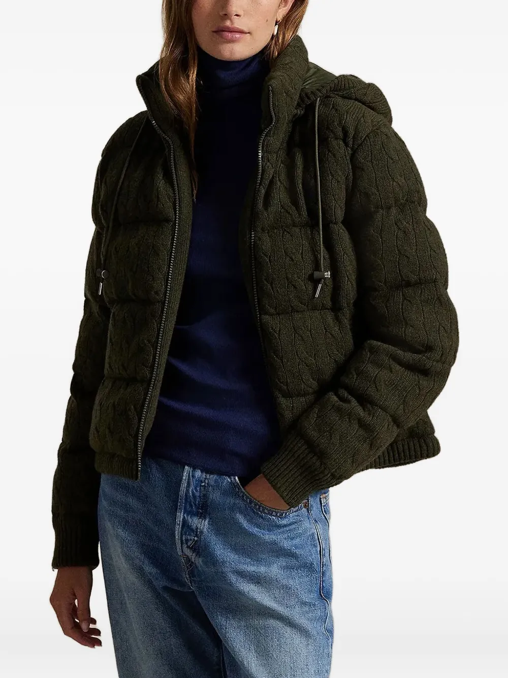 Polo Ralph Lauren Cable-knit Hooded Jacket In Green
