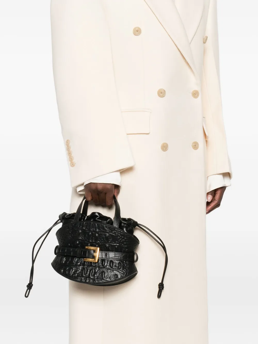 Balmain Schoudertas met krokodillenleer-reliëf - Zwart