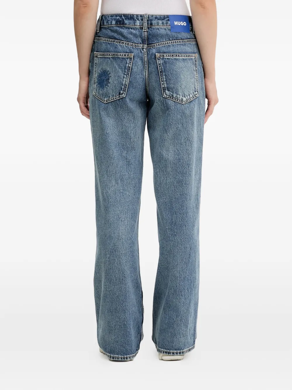 HUGO Jeans met geborduurde bloemen Blauw