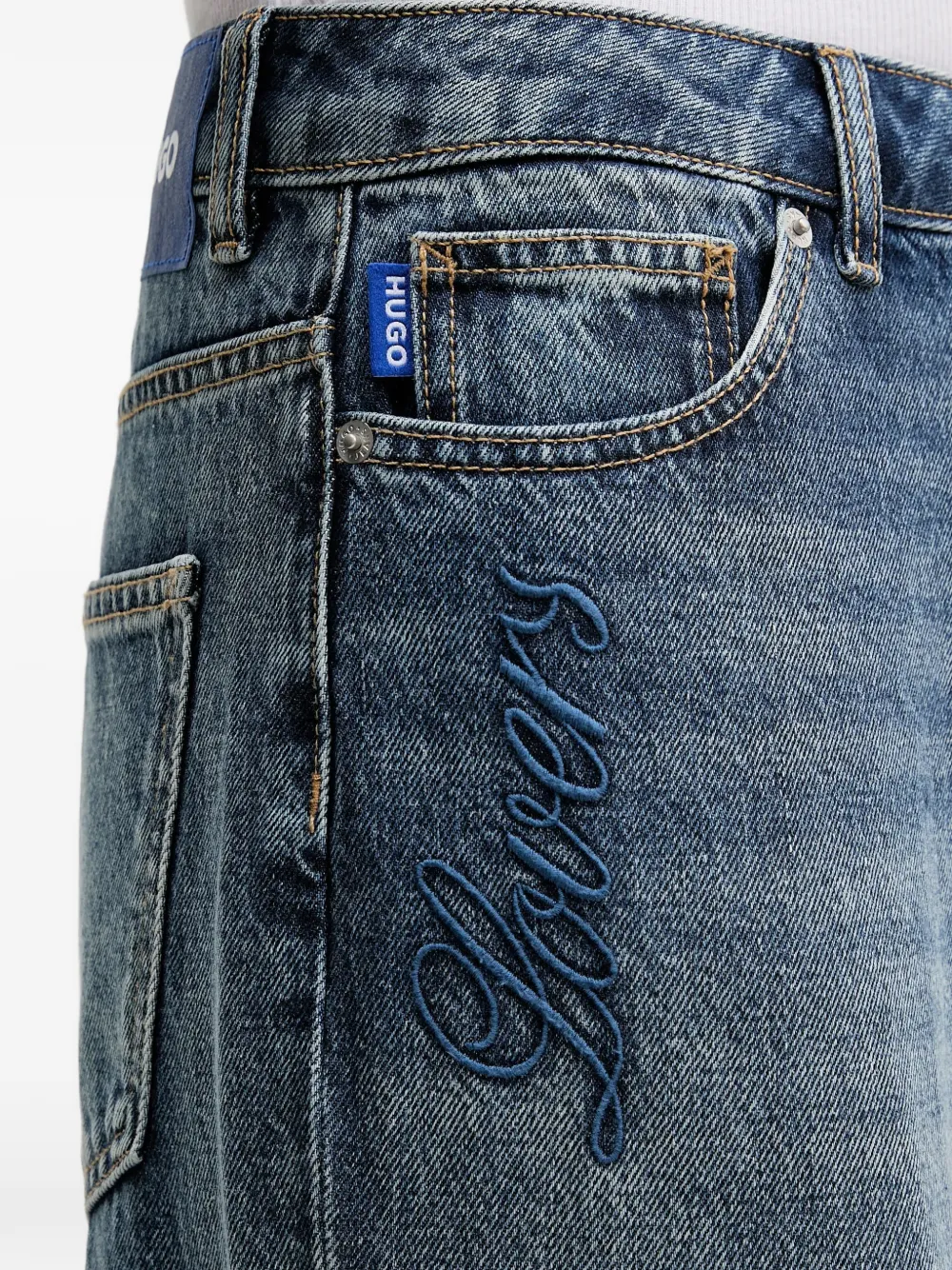 HUGO Jeans met geborduurde bloemen Blauw