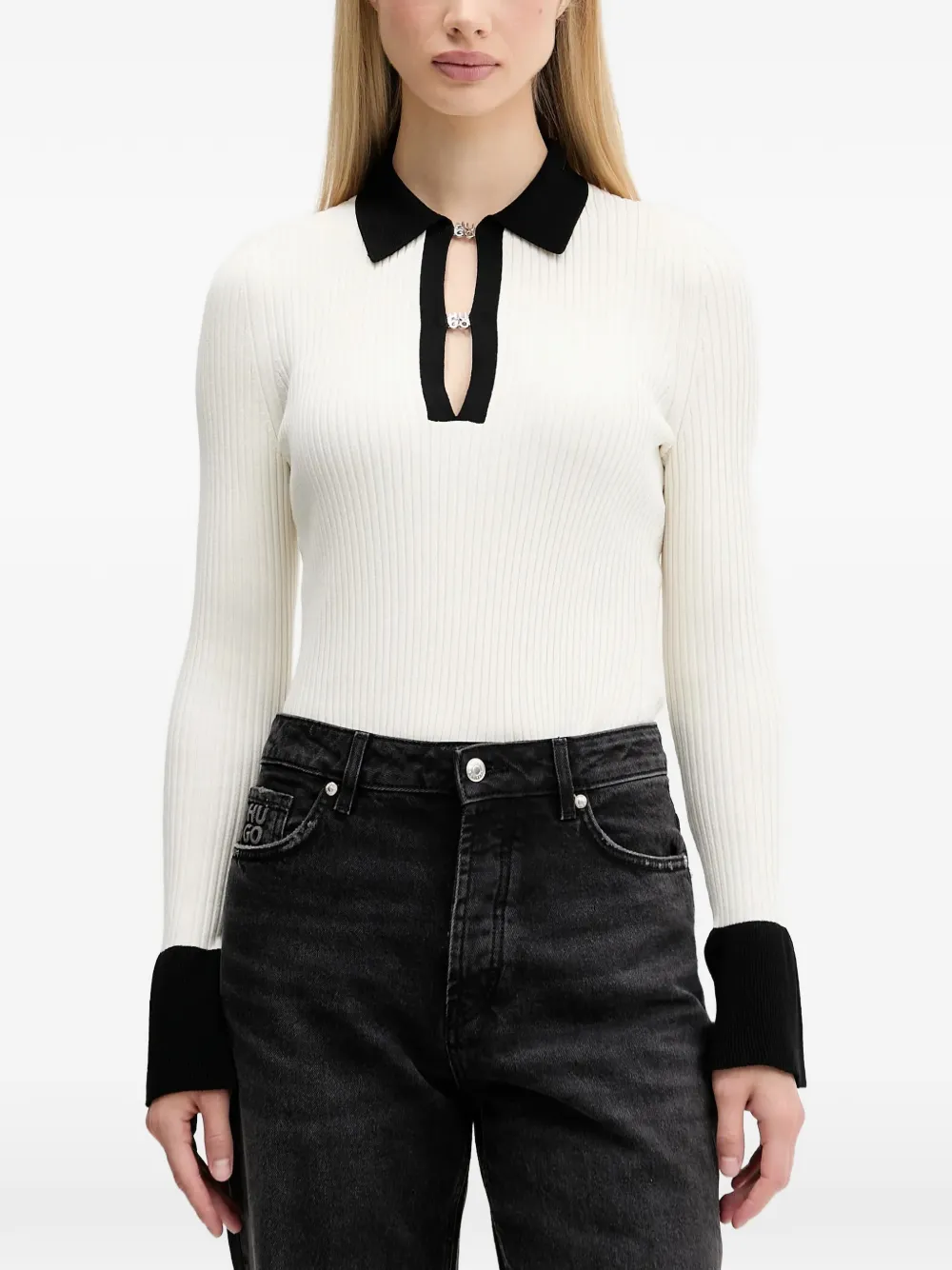 HUGO logo-embellished ribbed top - Bianco