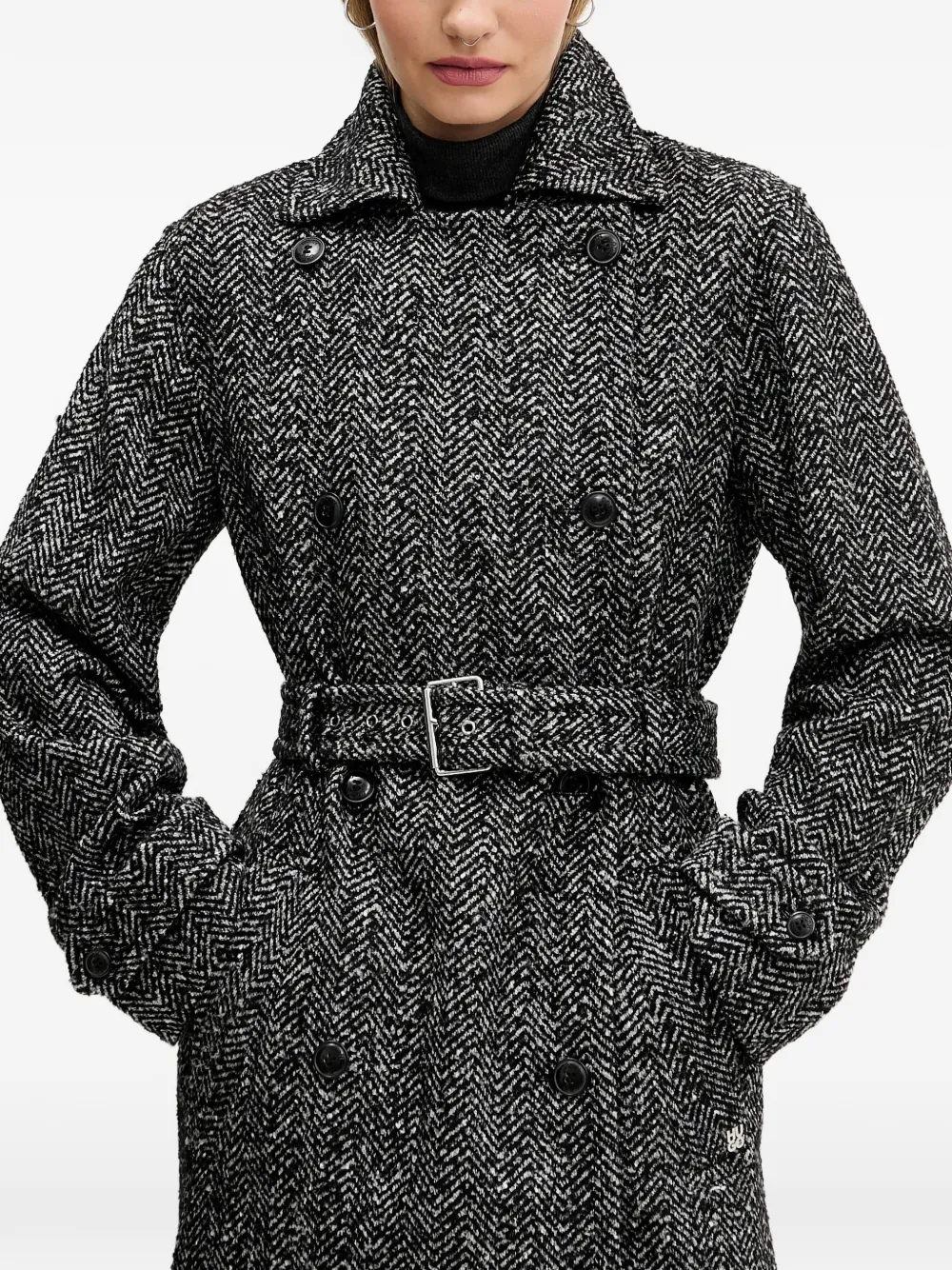 HUGO belted herringbone coat | Grey | Image 1
