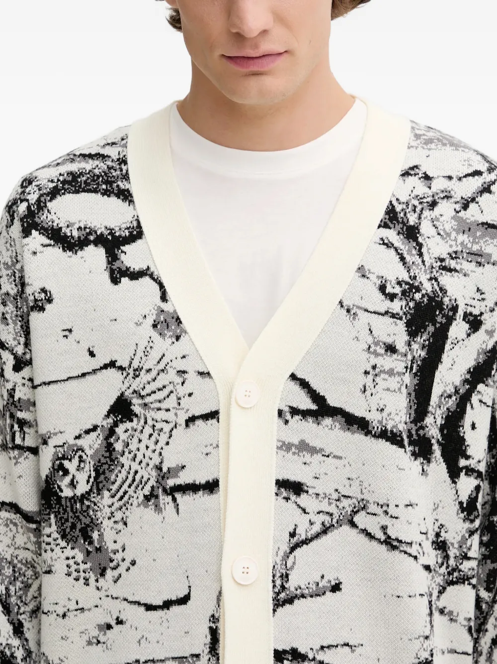 Hugo Boss Button Patterned Cardigan In White