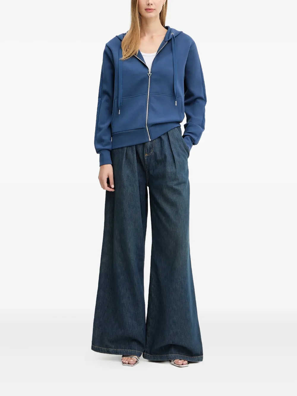 Guess Usa Zip-detail Hoodie In Blue