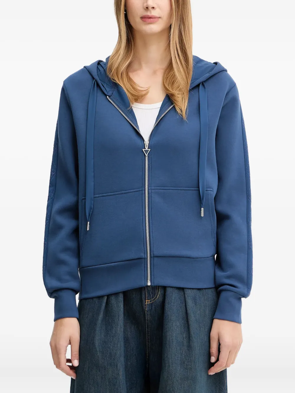 Guess Usa Zip-detail Hoodie In Blue