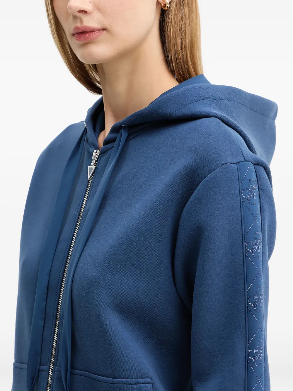 Guess Usa Zip-detail Hoodie In Blue