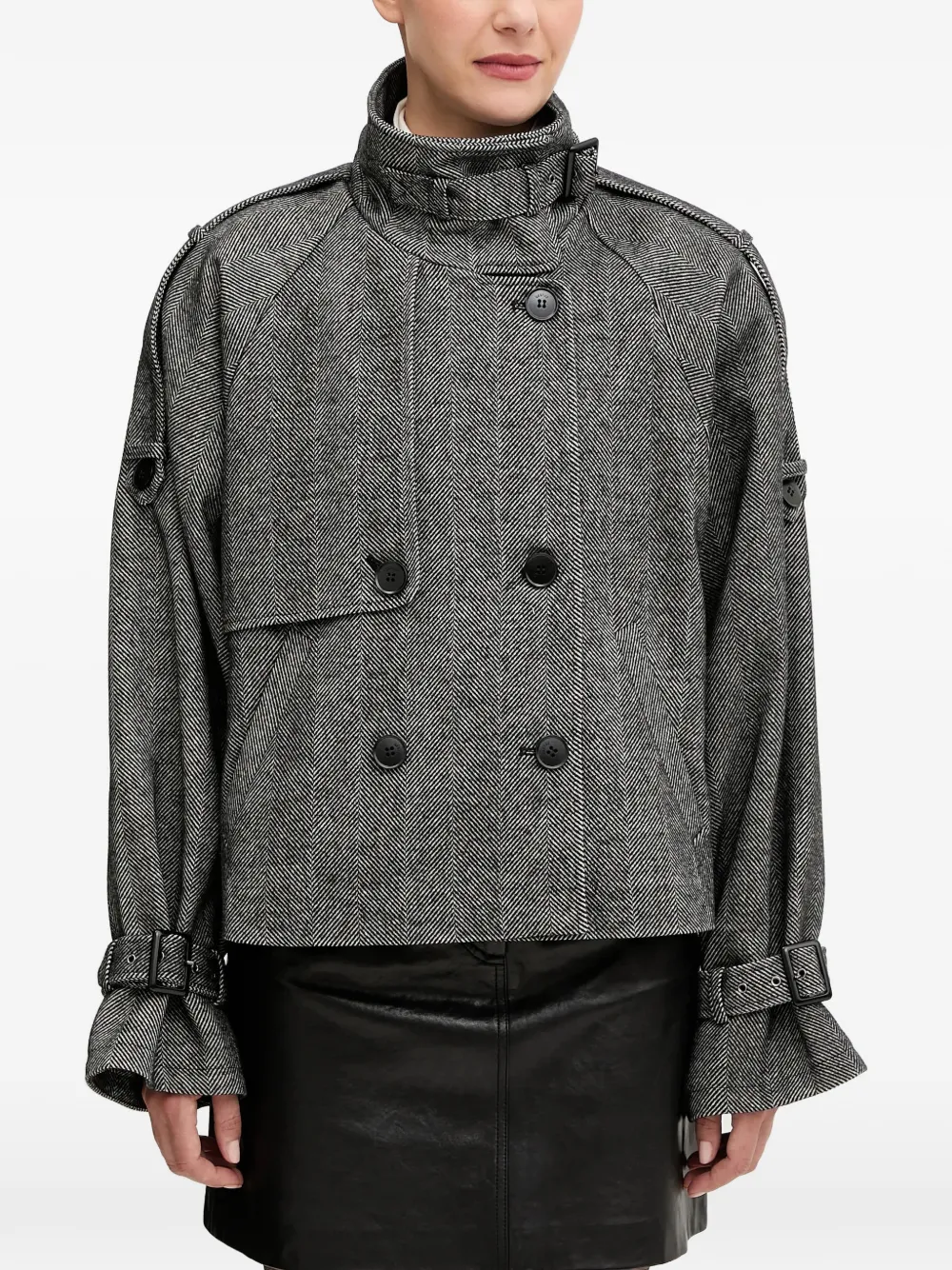 Gestuz herringbone-pattern double-breasted coat - Grigio