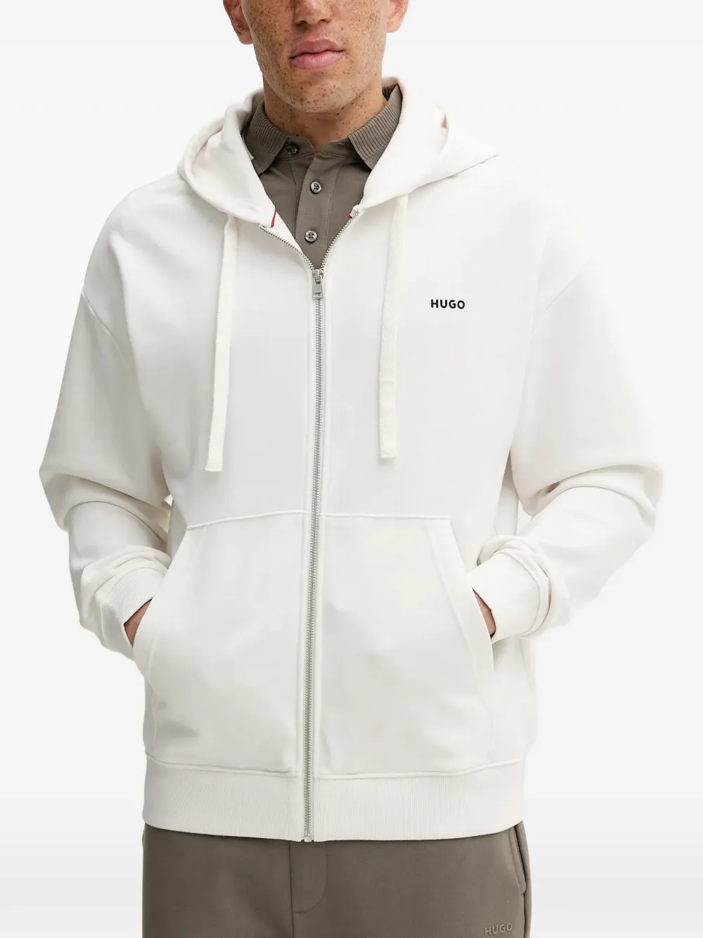 HUGO hoodie con cierre y logo estampado | blanco | Image 1