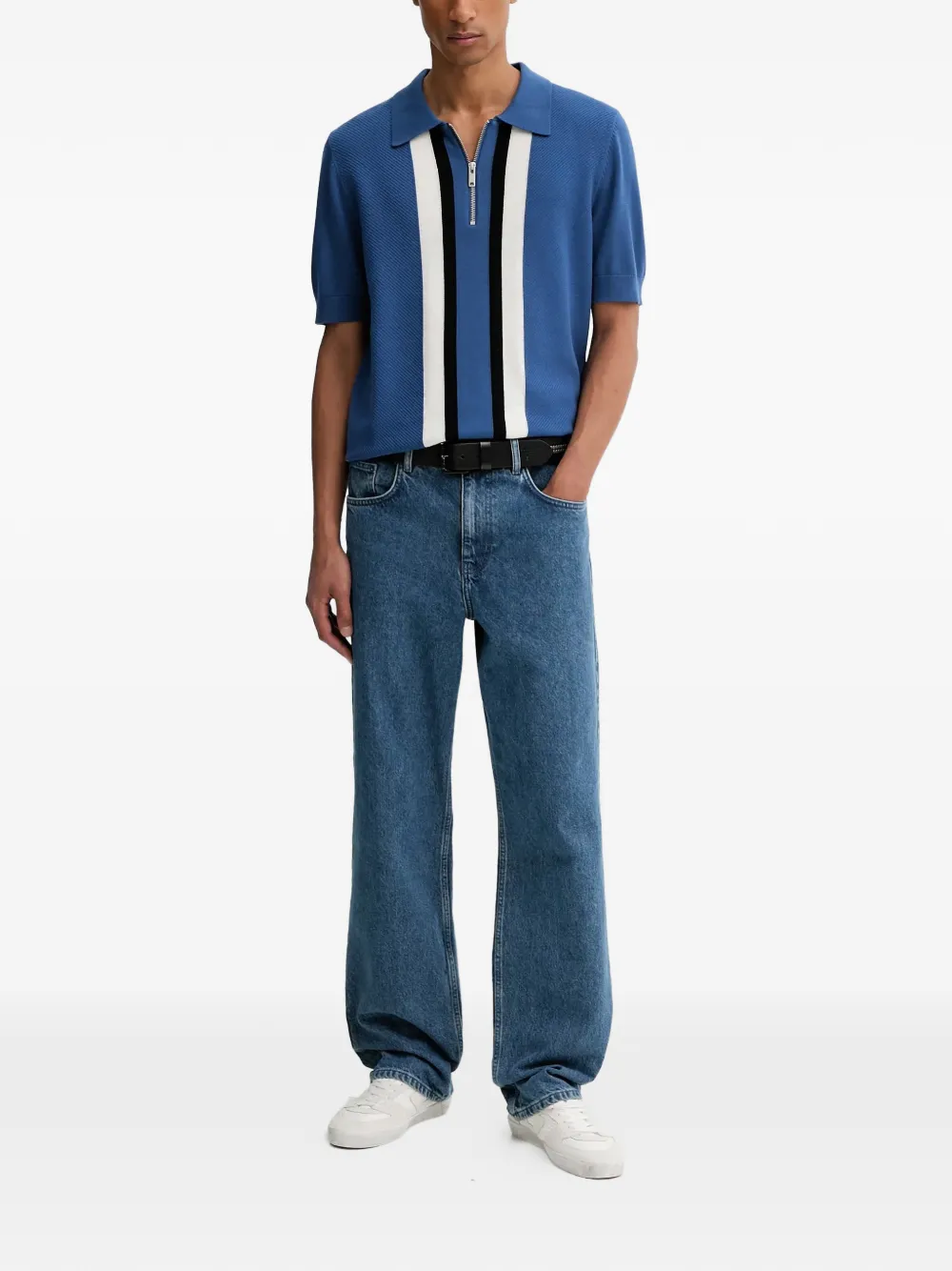 HUGO stripe-detail polo shirt - Blauw