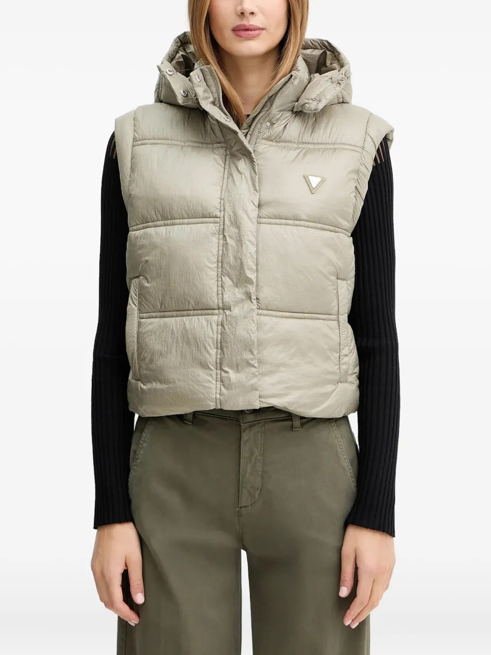 Guess Usa Hooded Padded Gilet In Green