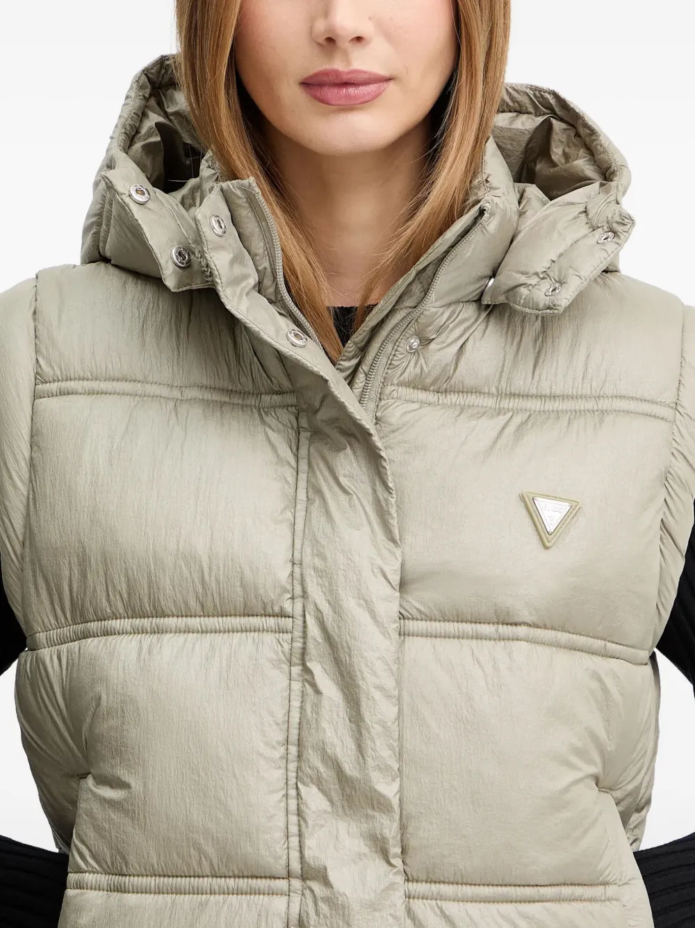 Guess Usa Hooded Padded Gilet In Green