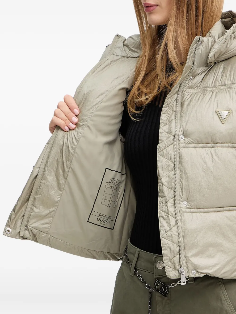 Guess Usa Hooded Padded Gilet In Green