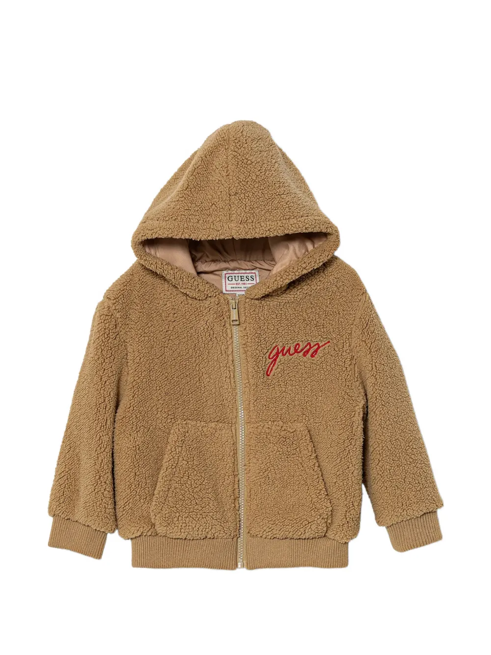 Guess Kids' Hooded Sherpa Jacket In Brown