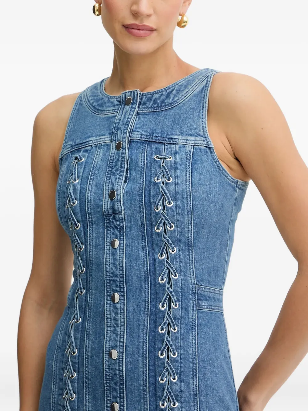 Guess Usa Buttoned Lace-up Mini Day Dress In Multi