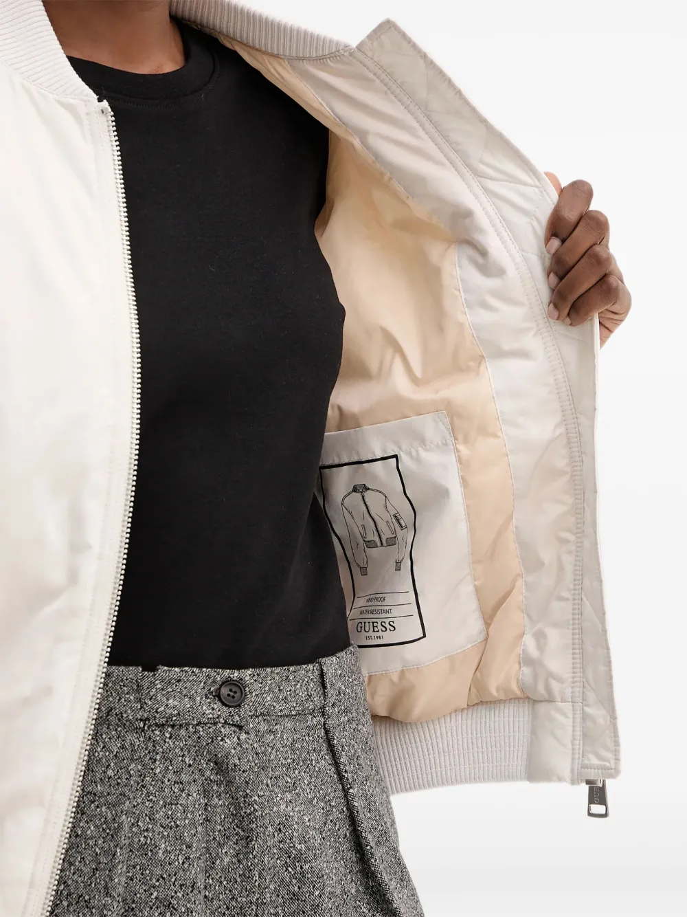 Guess Usa Zipped Bomber Jacket In White