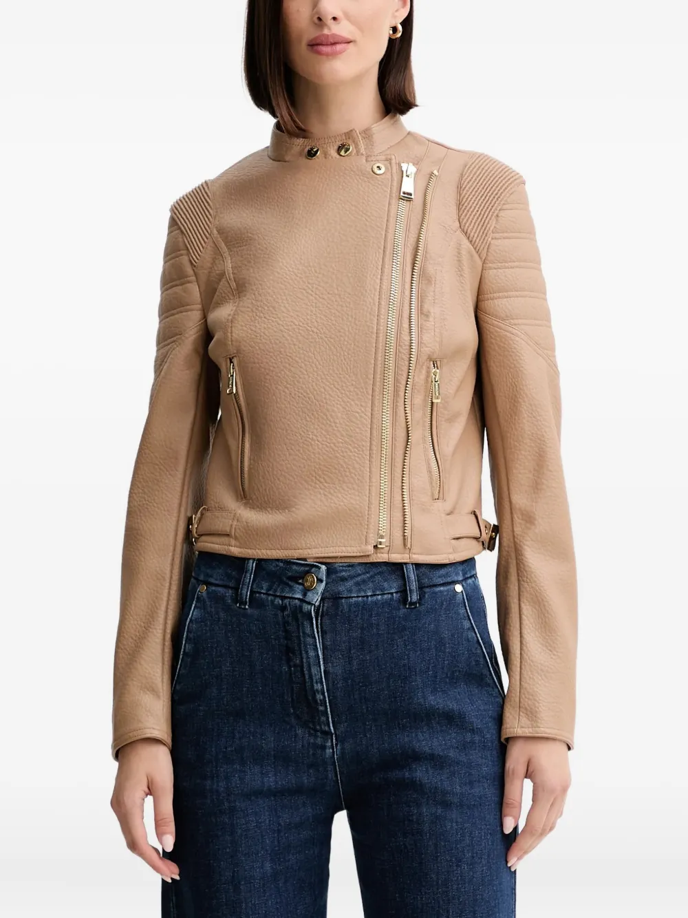 Guess Usa Faux-leather Biker Jacket In Brown