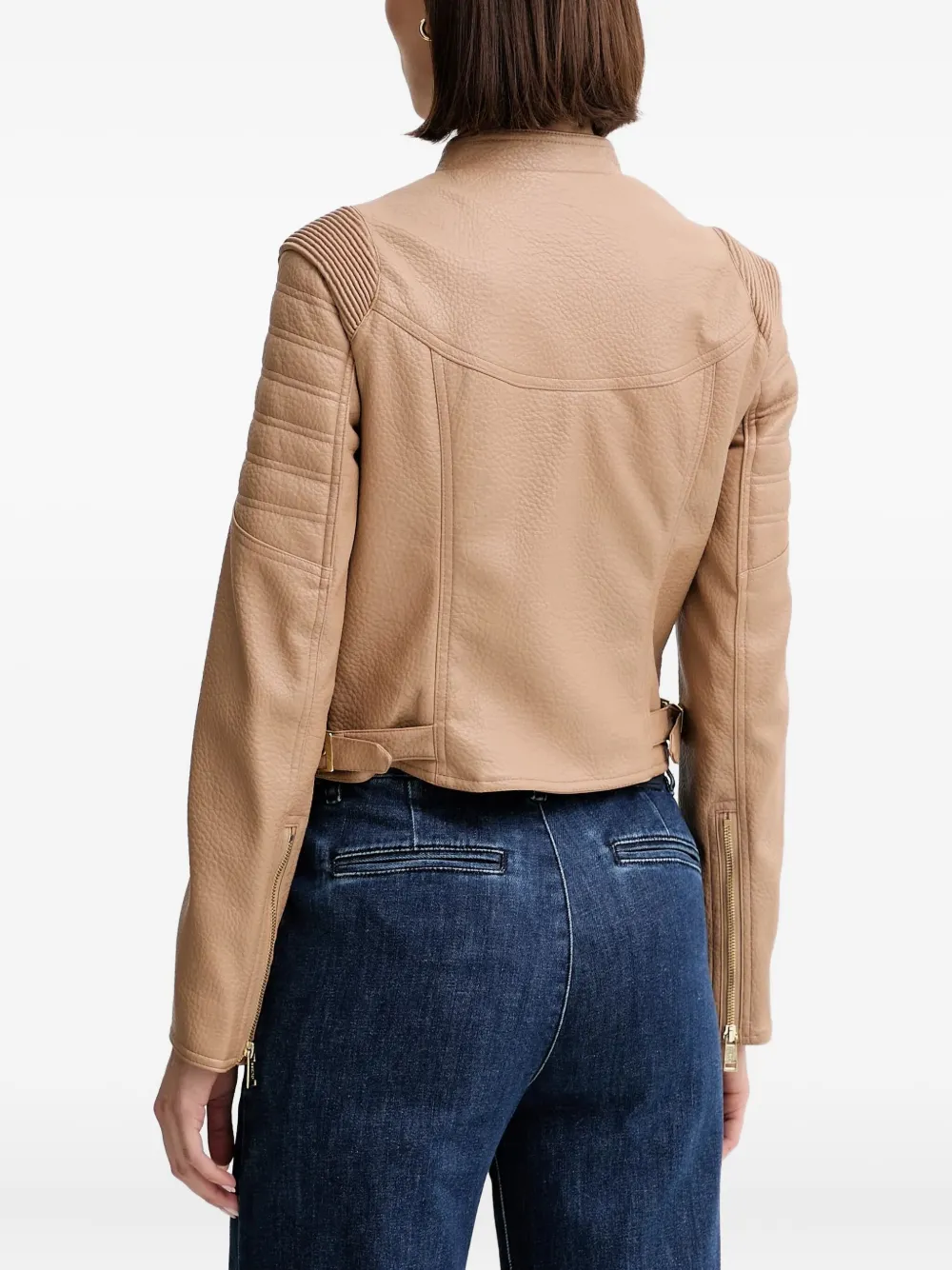 Guess Usa Faux-leather Biker Jacket In Brown