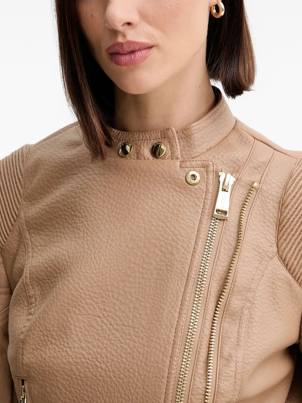 Guess Usa Faux-leather Biker Jacket In Brown