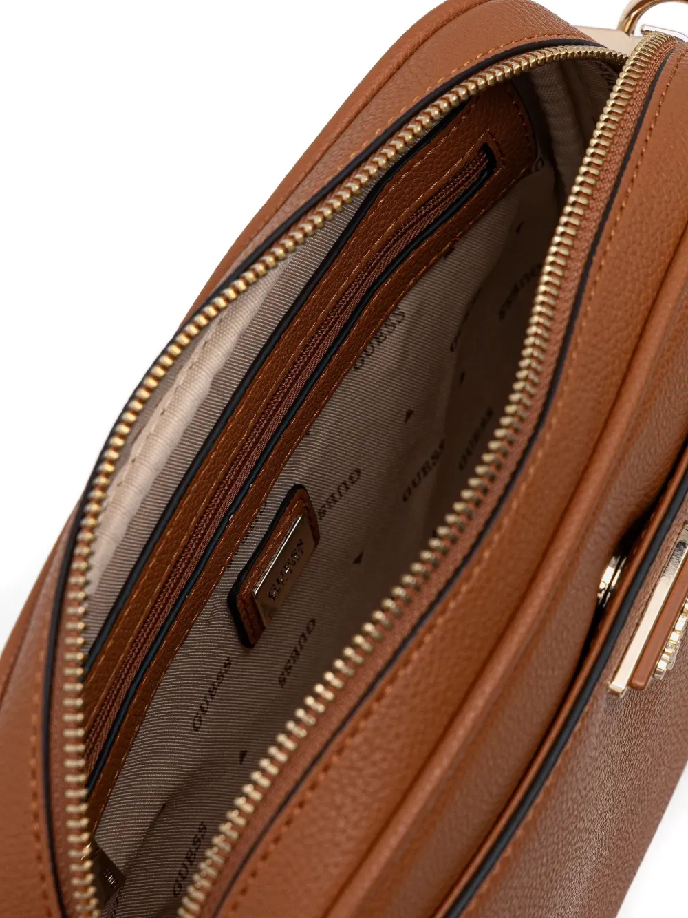 Guess Usa Logo-plaque Crossbody Bag In Brown