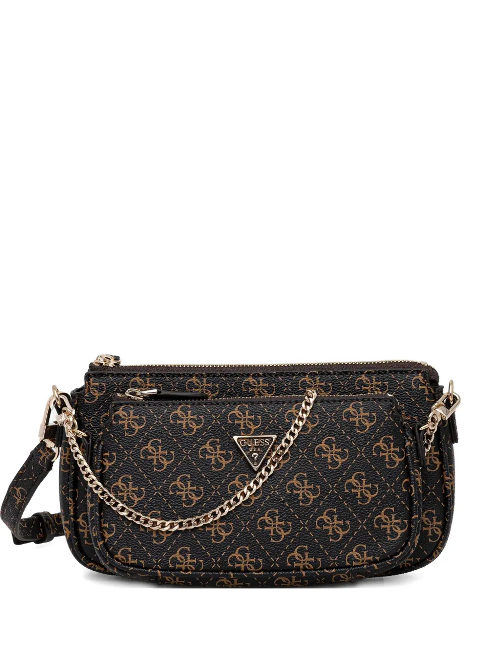 Guess Usa Monogram Chain Cross-body Bag In Brown