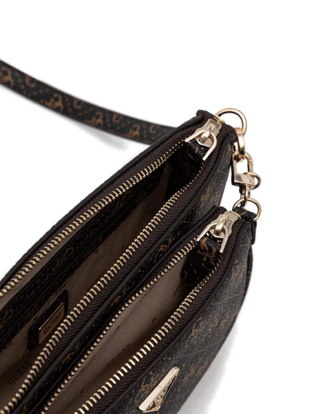 Guess Usa Monogram Chain Cross-body Bag In Brown
