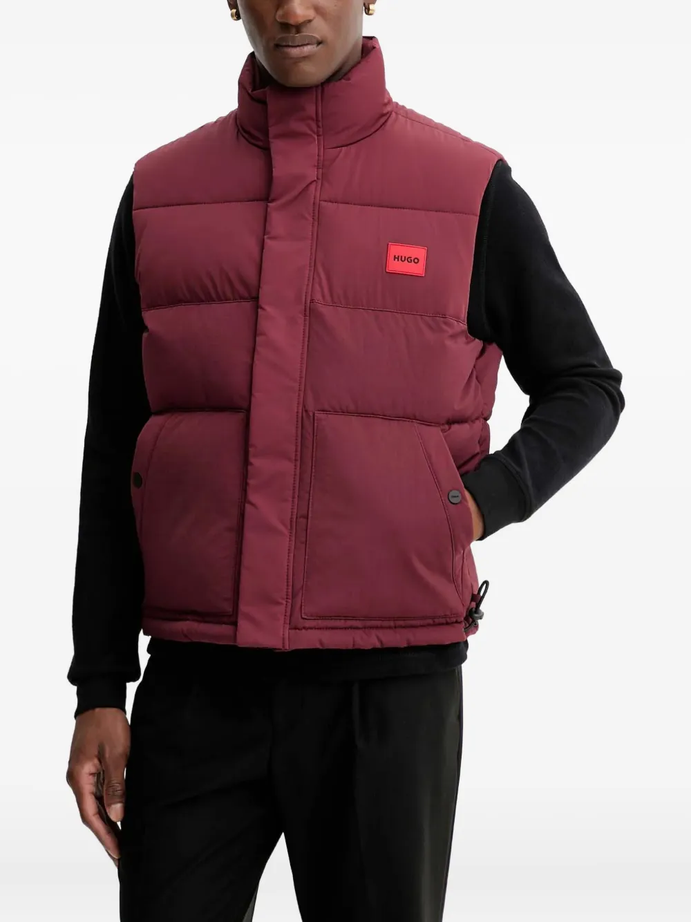 HUGO padded logo-patch gilet | Red | Image 1