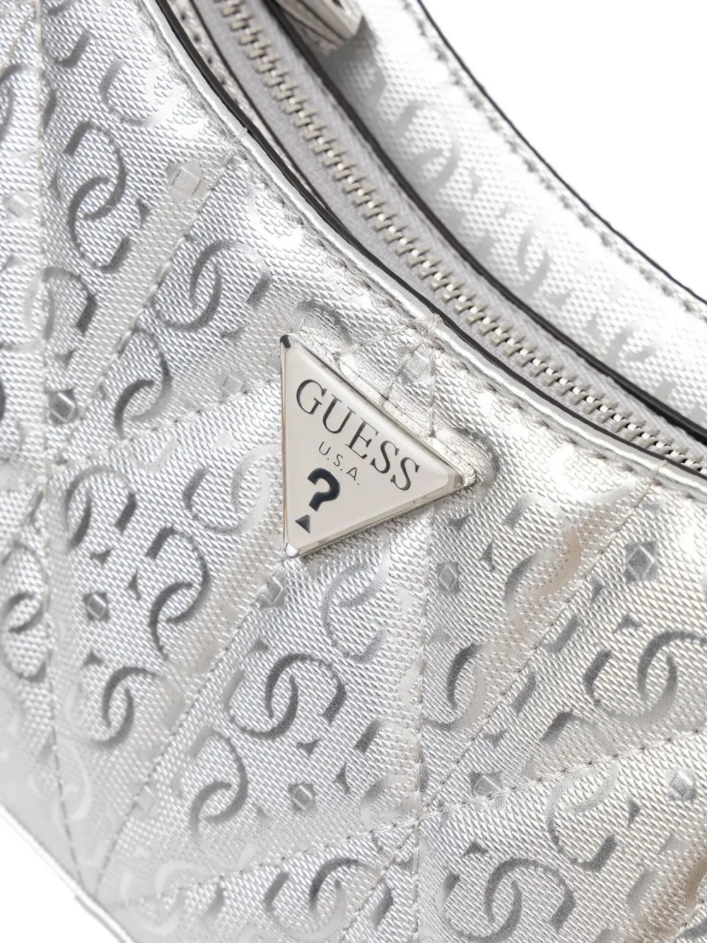 Guess Usa Aldina Quilted-design Chain-strap Shoulder Bag In Silver