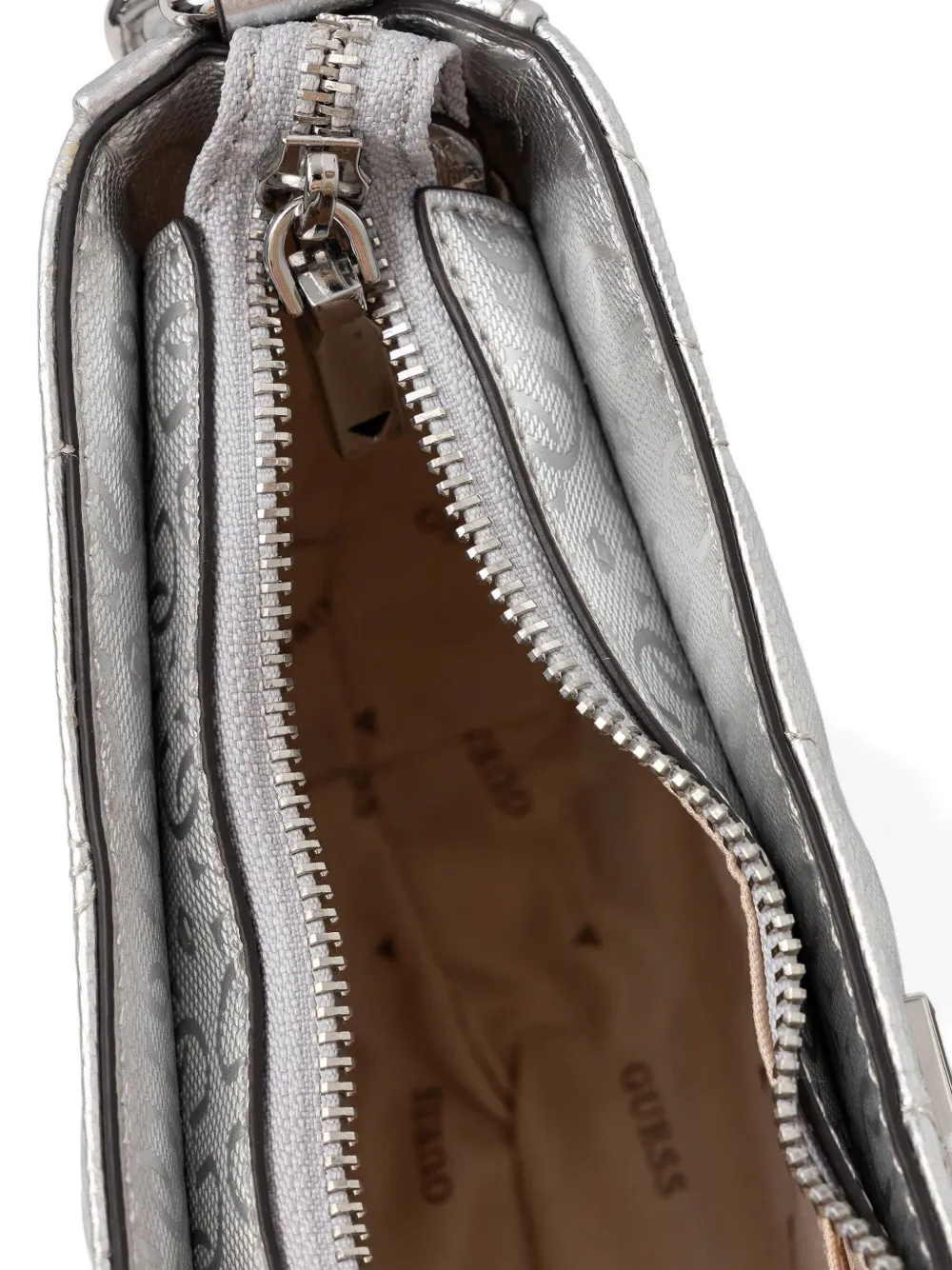 Guess Usa Aldina Quilted-design Chain-strap Shoulder Bag In Silver