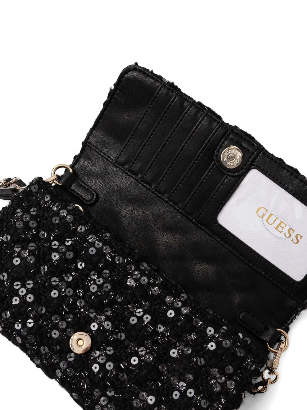 Guess Usa Giully Sequin Chain Cross Body Bag In Black
