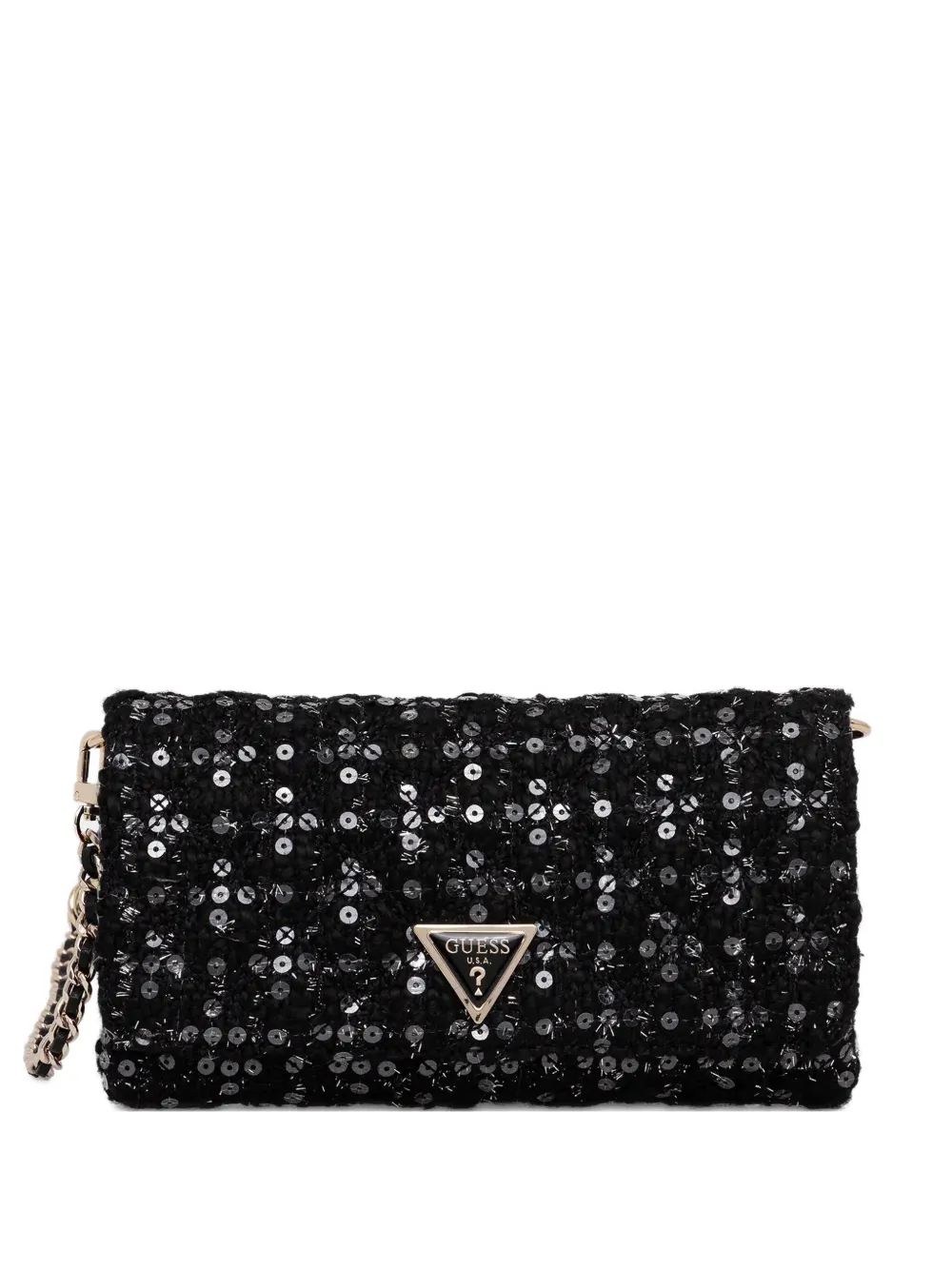 Guess Usa Giully Sequin Chain Cross Body Bag In Black