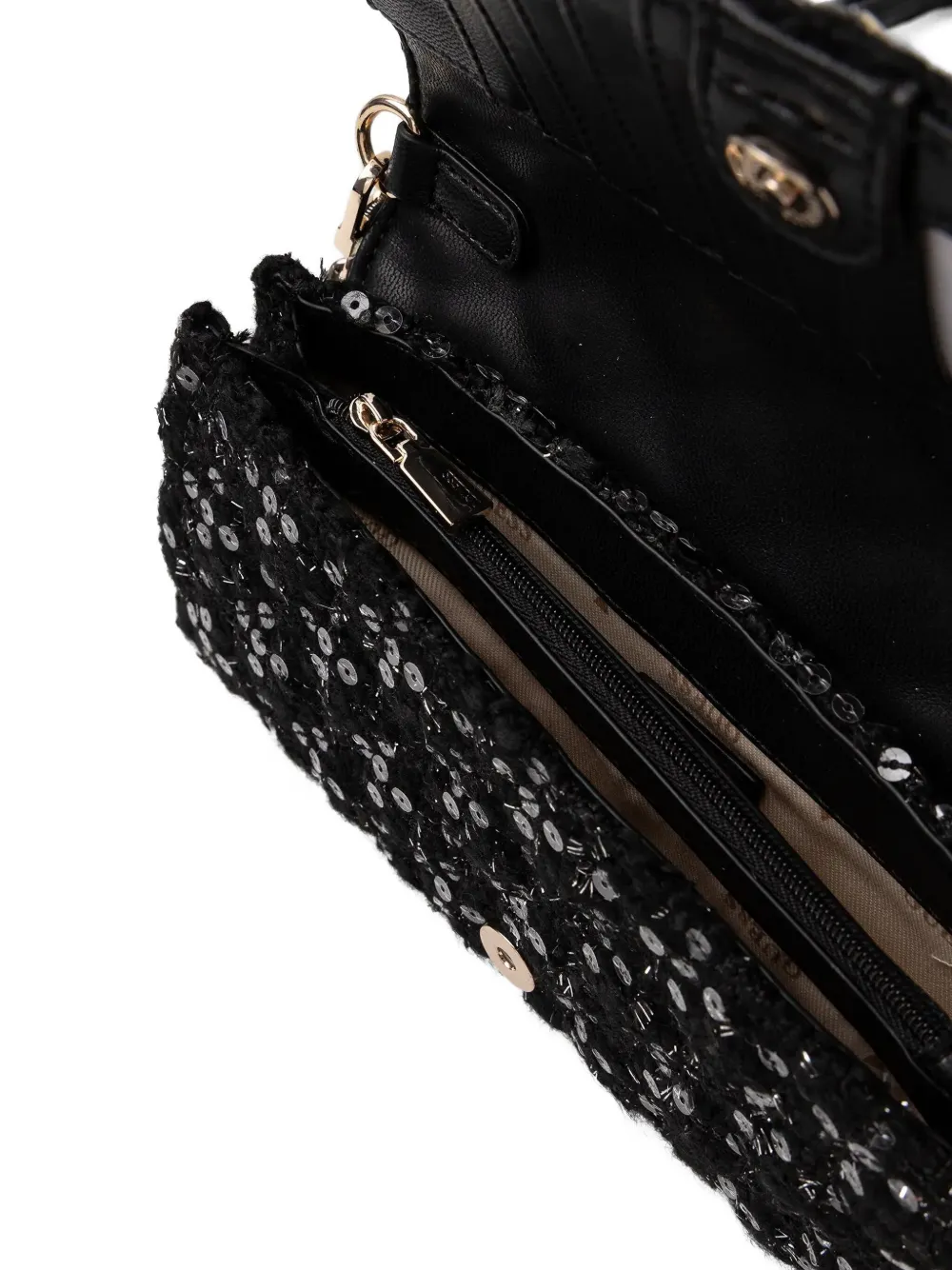 Guess Usa Giully Sequin Chain Cross Body Bag In Black