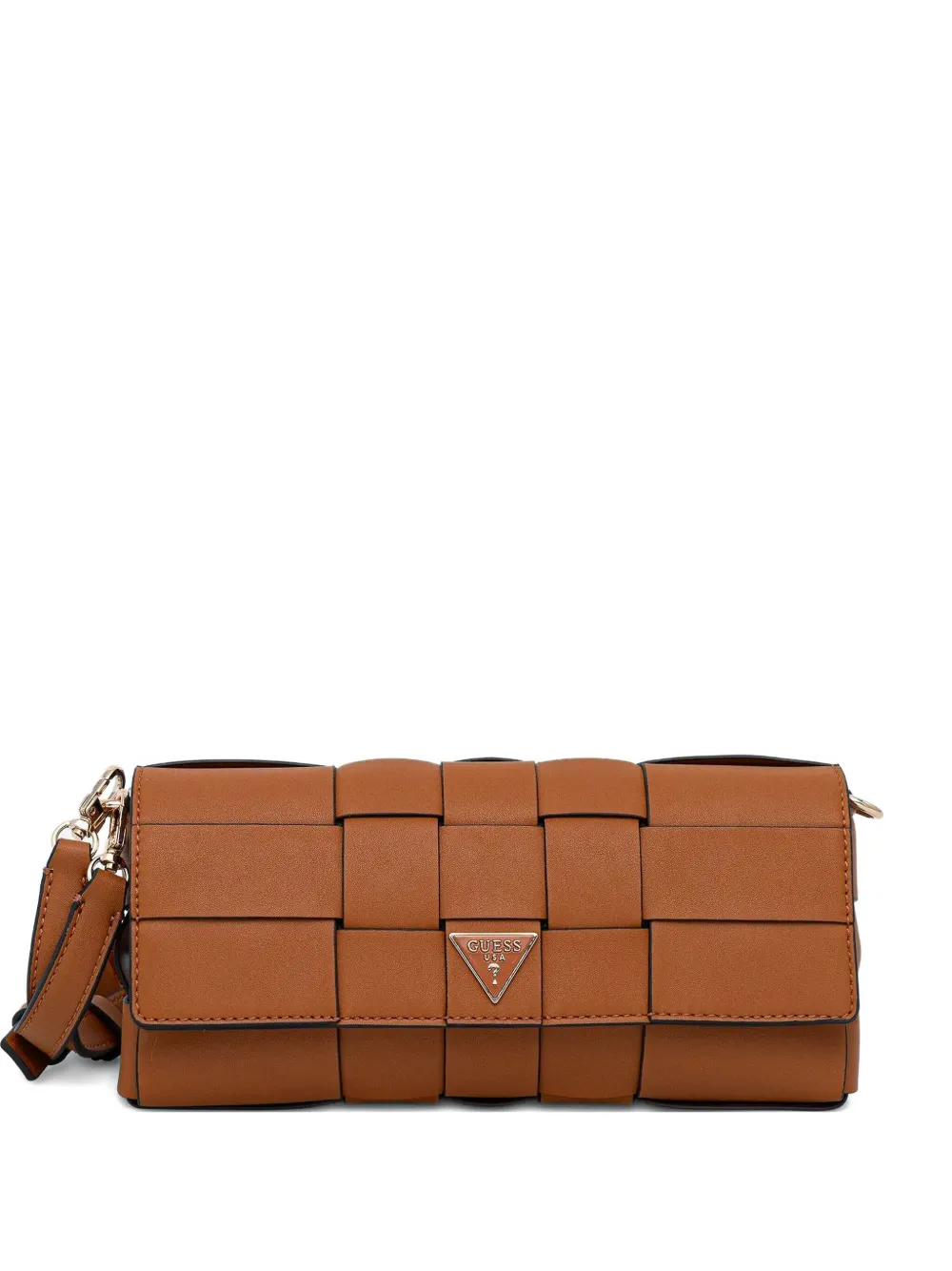 Guess Usa Woven Logo Cross-body Bag In Brown