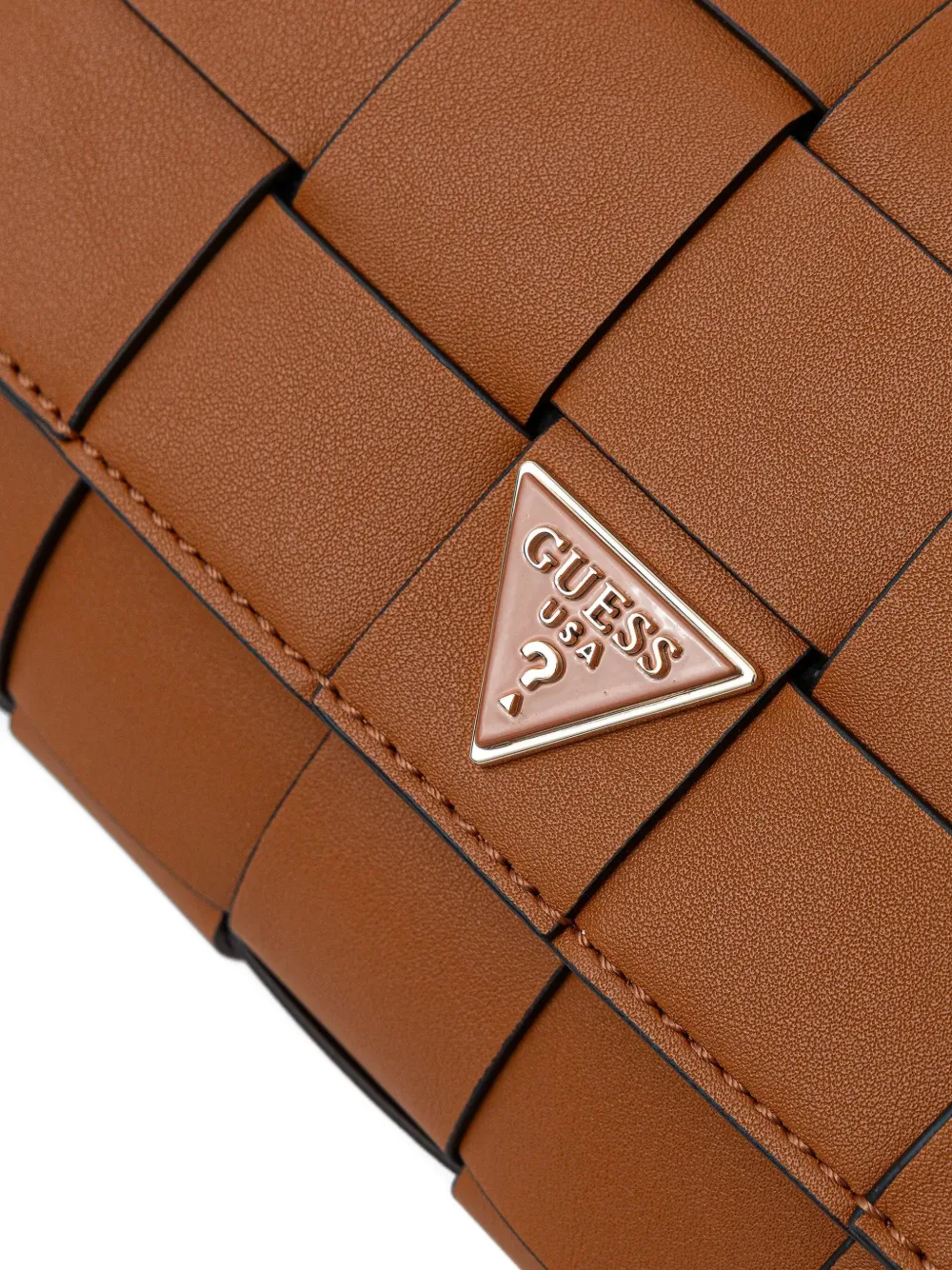 Guess Usa Woven Logo Cross-body Bag In Brown