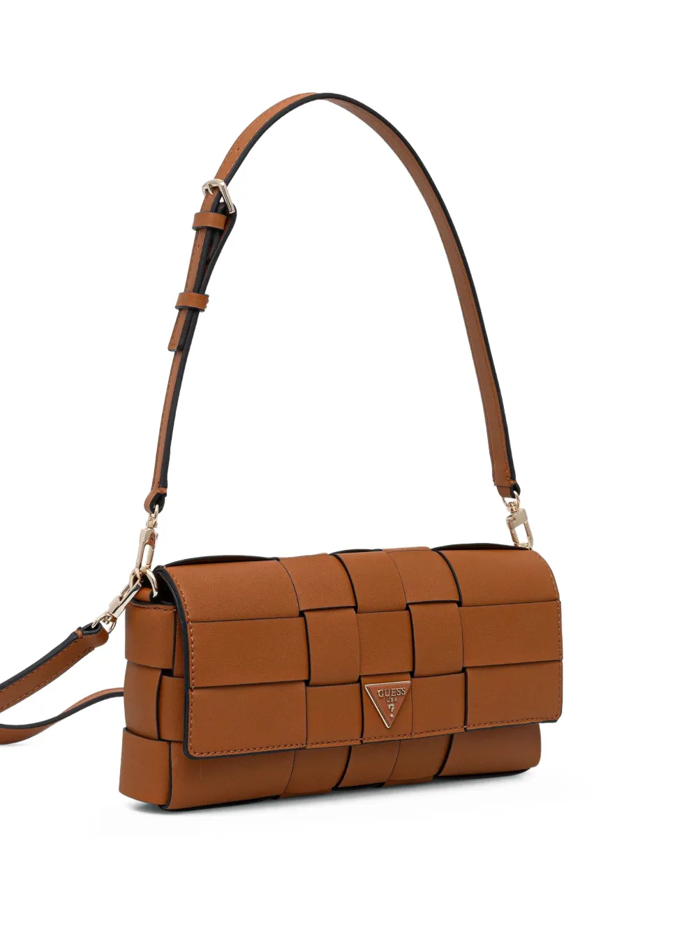 Guess Usa Woven Logo Cross-body Bag In Brown