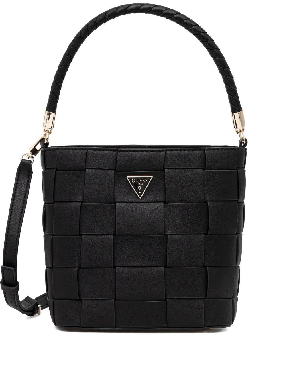 Guess Usa Woven Braided-handle Tote Bag In Black