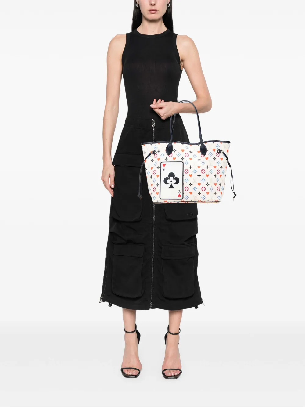 Pre-owned Louis Vuitton 2020 Monogram Game On Neverfull Mm Tote Bag In White