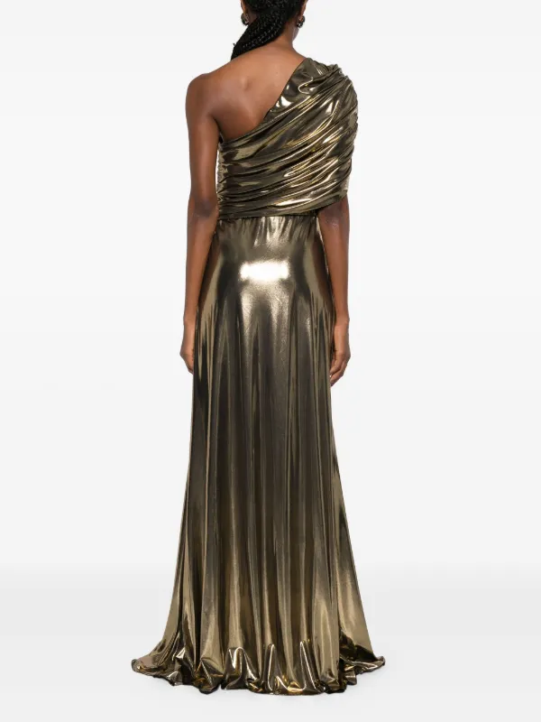 Giambattista Valli One-Shoulder Ruched Gown - Gold