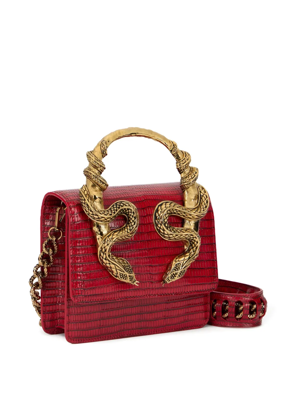  Roberto Cavalli Medium Snake-embellished Top-handle Chain Cross Body Bag - Red 