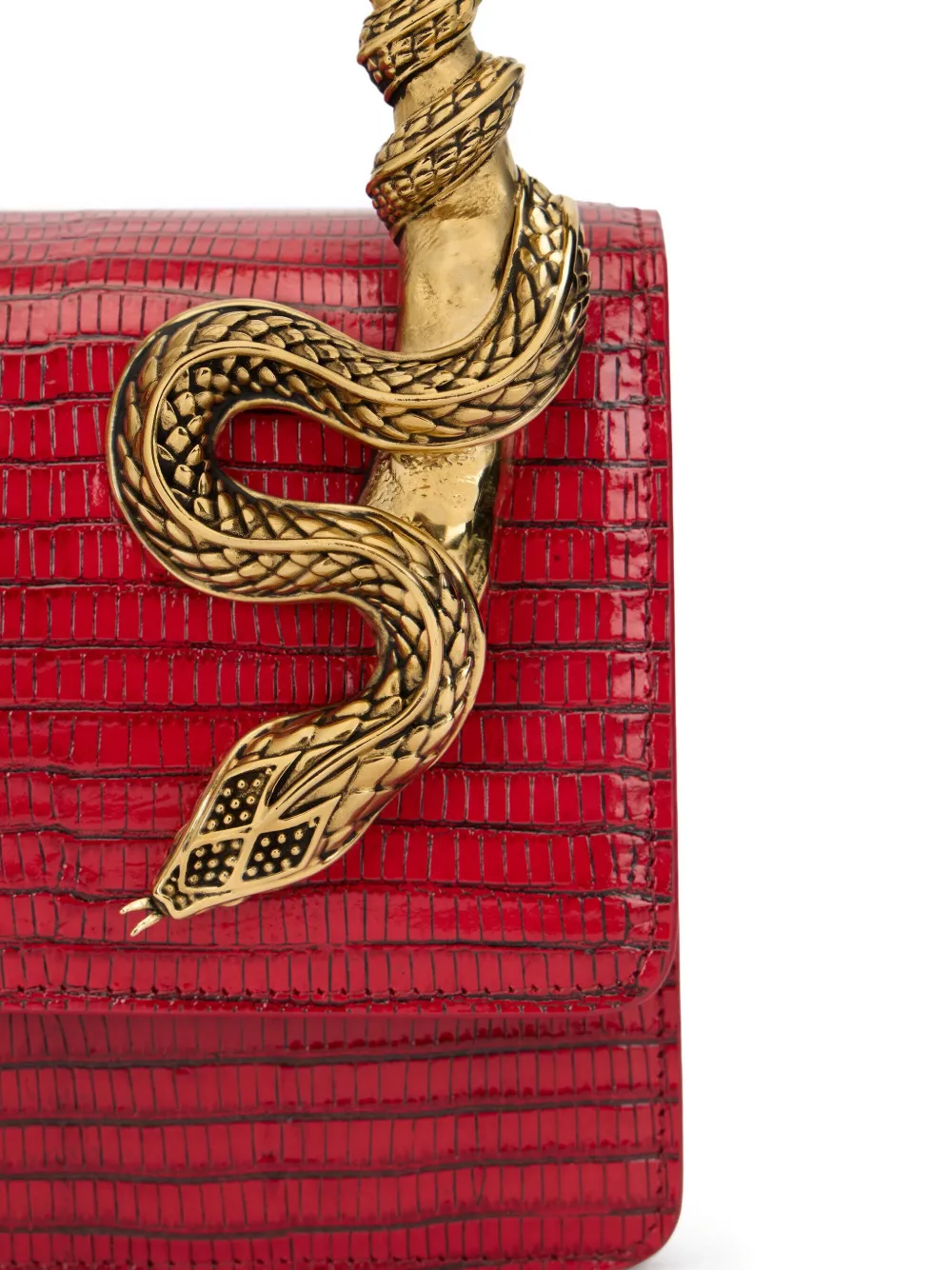 Roberto Cavalli Medium crossbodytas verfraaid met slang en handvat Rood