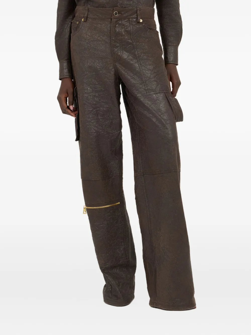 Roberto Cavalli Leren cargo broek Zwart