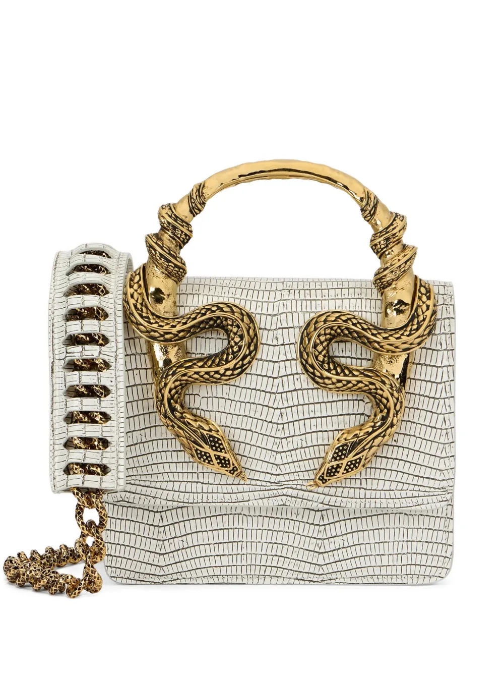 Roberto Cavalli Borsa tote con manico a serpente - Bianco