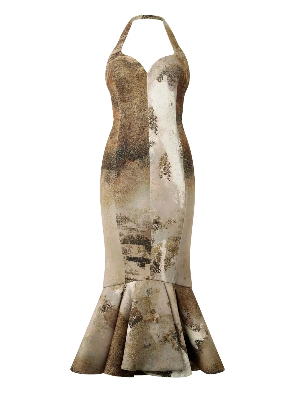 Roberto Cavalli Marble-print Midi Dress In Neutral