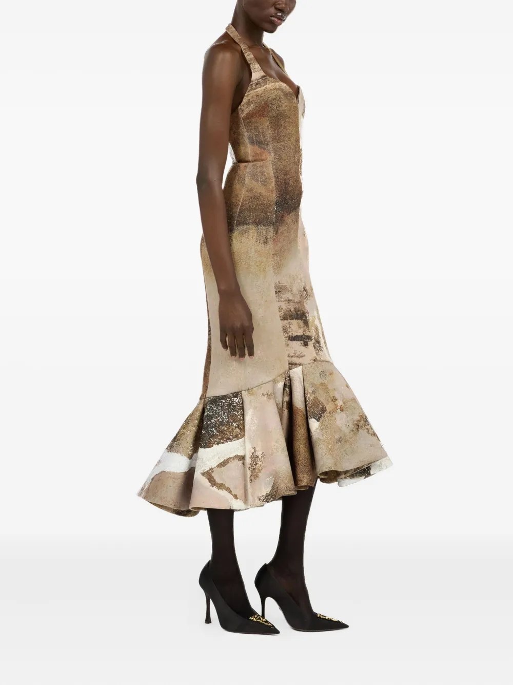  Roberto Cavalli Marble-print Midi Dress - Neutrals 