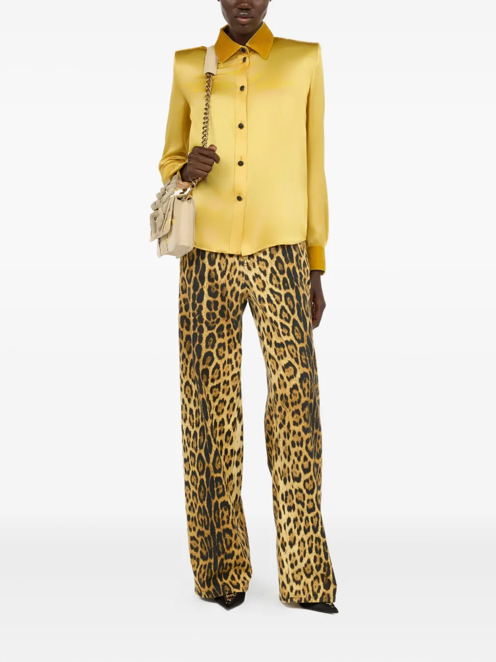 Roberto Cavalli Zijden blouse met fluwelen vlakken - Geel