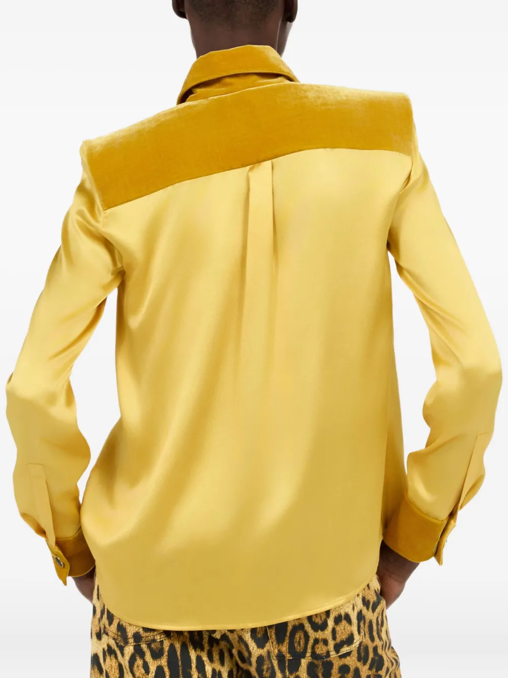 Roberto Cavalli Ochre Silk Shirt With Velvet Inserts In Yellow