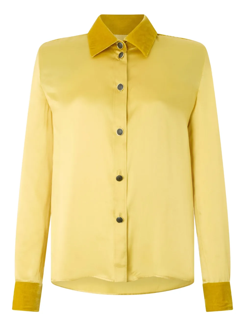 Roberto Cavalli Velvet-inserts Silk Shirt In Yellow